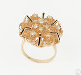 Vintage 14k Yellow Gold Flower Ring with Diamonds and Enamel Size 7.5