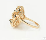 Vintage 14k Yellow Gold Flower Ring with Diamonds and Enamel Size 7.5