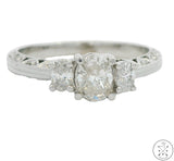 18k White Gold 3-Stone Engagement Ring with Oval Diamonds Size 8.75