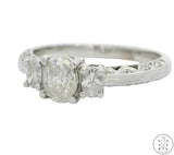 18k White Gold 3-Stone Engagement Ring with Oval Diamonds Size 8.75