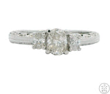 18k White Gold 3-Stone Engagement Ring with Oval Diamonds Size 8.75