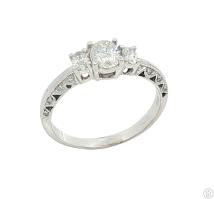 18k White Gold 3-Stone Engagement Ring with Oval Diamonds Size 8.75