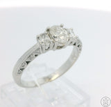 18k White Gold 3-Stone Engagement Ring with Oval Diamonds Size 8.75