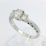 18k White Gold 3-Stone Engagement Ring with Oval Diamonds Size 8.75