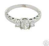 18k White Gold 3-Stone Engagement Ring with Oval Diamonds Size 8.75