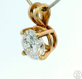 Vintage 14k Yellow Gold Solitaire Drop Pendant with 1.21 Carat Natural Diamond Certified