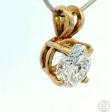 Vintage 14k Yellow Gold Solitaire Drop Pendant with 1.21 Carat Natural Diamond Certified