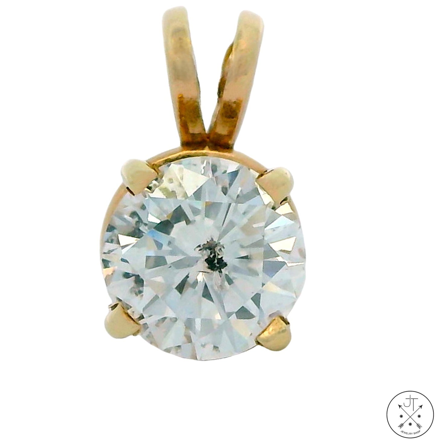 Vintage 14k Yellow Gold Solitaire Pendant 1.25 Carat Natural Diamond GSI2 Drop