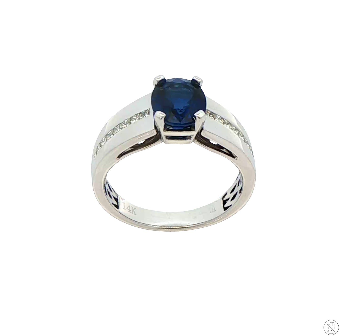 14k White Gold Ring with Lab Sapphire and Natural Diamond Size 10.75