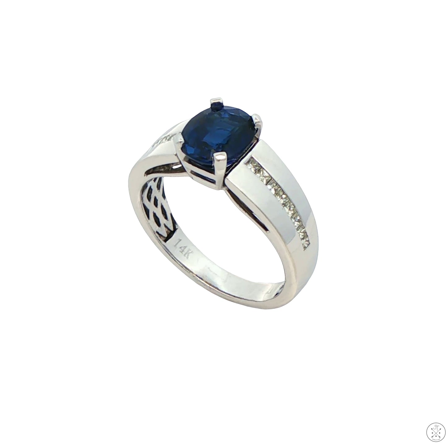 14k White Gold Ring with Lab Sapphire and Natural Diamond Size 10.75