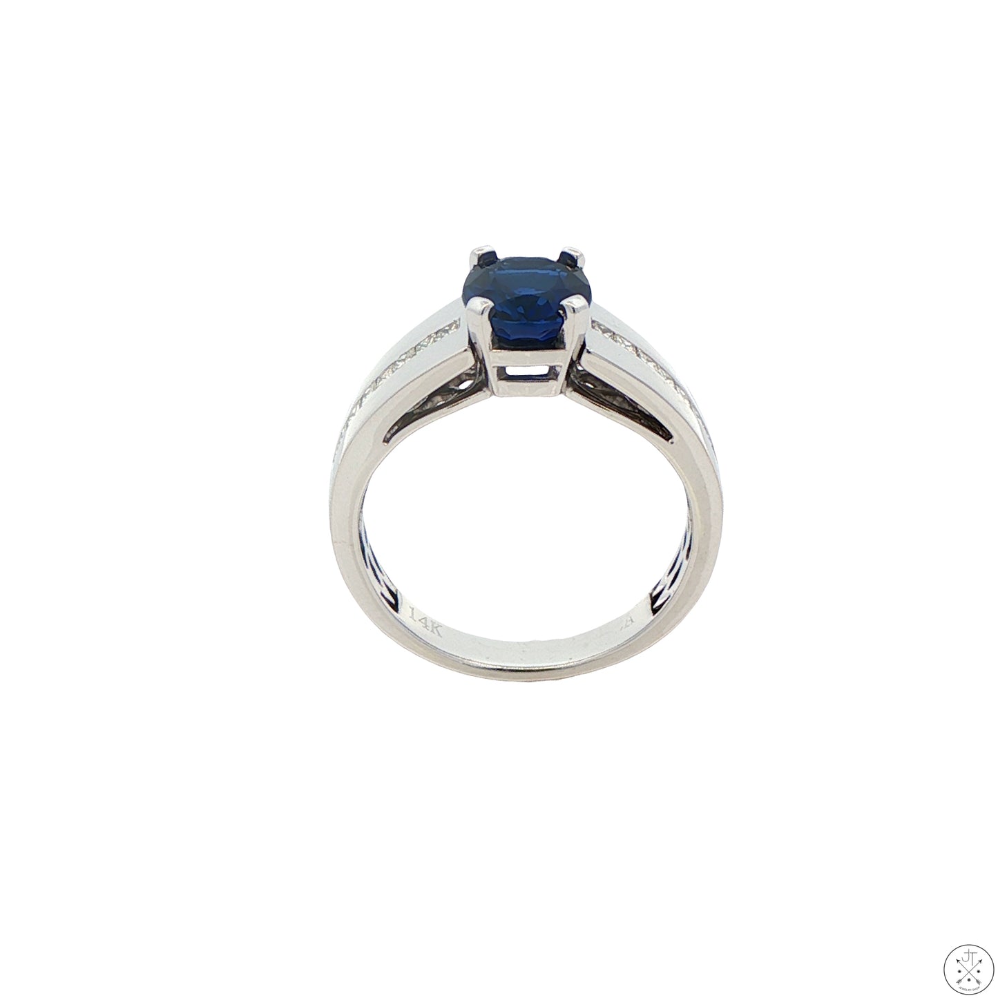 14k White Gold Ring with Lab Sapphire and Natural Diamond Size 10.75