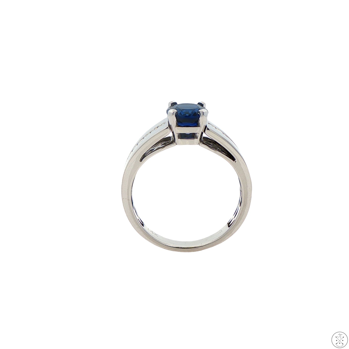 14k White Gold Ring with Lab Sapphire and Natural Diamond Size 10.75