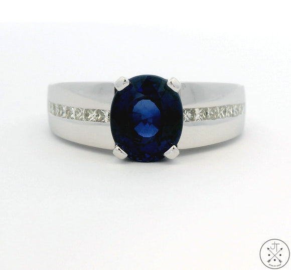 14k White Gold Ring with Sapphire and Diamond Size 10.75