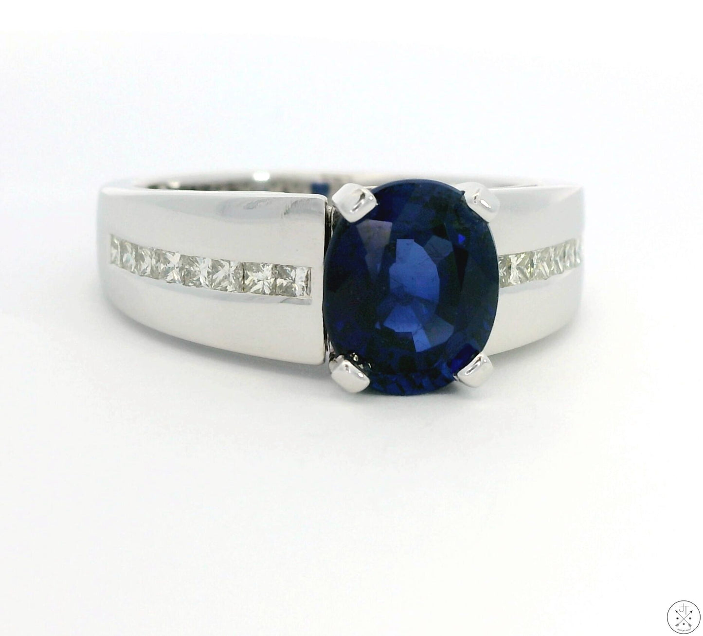 14k White Gold Ring with Lab Sapphire and Natural Diamond Size 10.75