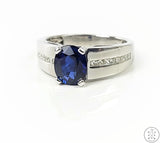 14k White Gold Ring with Sapphire and Diamond Size 10.75