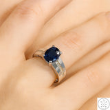 14k White Gold Ring with Lab Sapphire and Natural Diamond Size 10.75