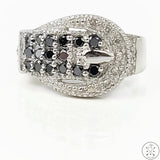 10k White Gold Buckle Ring with Diamonds Size 6.75
