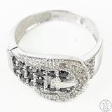 10k White Gold Buckle Ring with Diamonds Size 6.75