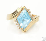 Vintage 14k Yellow Gold Ring with Topaz and Diamond Size 6.25