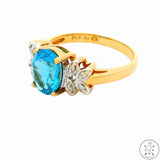 14k Yellow Gold Ring with Swiss Blue Topaz and Diamond Size 6.75