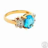 14k Yellow Gold Ring with Swiss Blue Topaz and Diamond Size 6.75