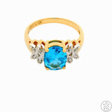 14k Yellow Gold Ring with Swiss Blue Topaz and Diamond Size 6.75