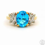 14k Yellow Gold Ring with Swiss Blue Topaz and Diamond Size 6.75