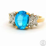 14k Yellow Gold Ring with Swiss Blue Topaz and Diamond Size 6.75