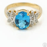 14k Yellow Gold Ring with Swiss Blue Topaz and Diamond Size 6.75