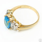14k Yellow Gold Ring with Swiss Blue Topaz and Diamond Size 6.75