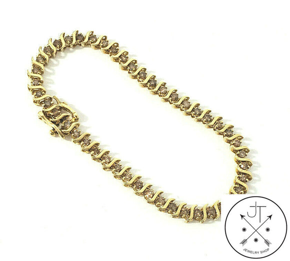 14k Yellow Gold Tennis Bracelet with 1.75 ctw Champagne Diamonds 7 Inch