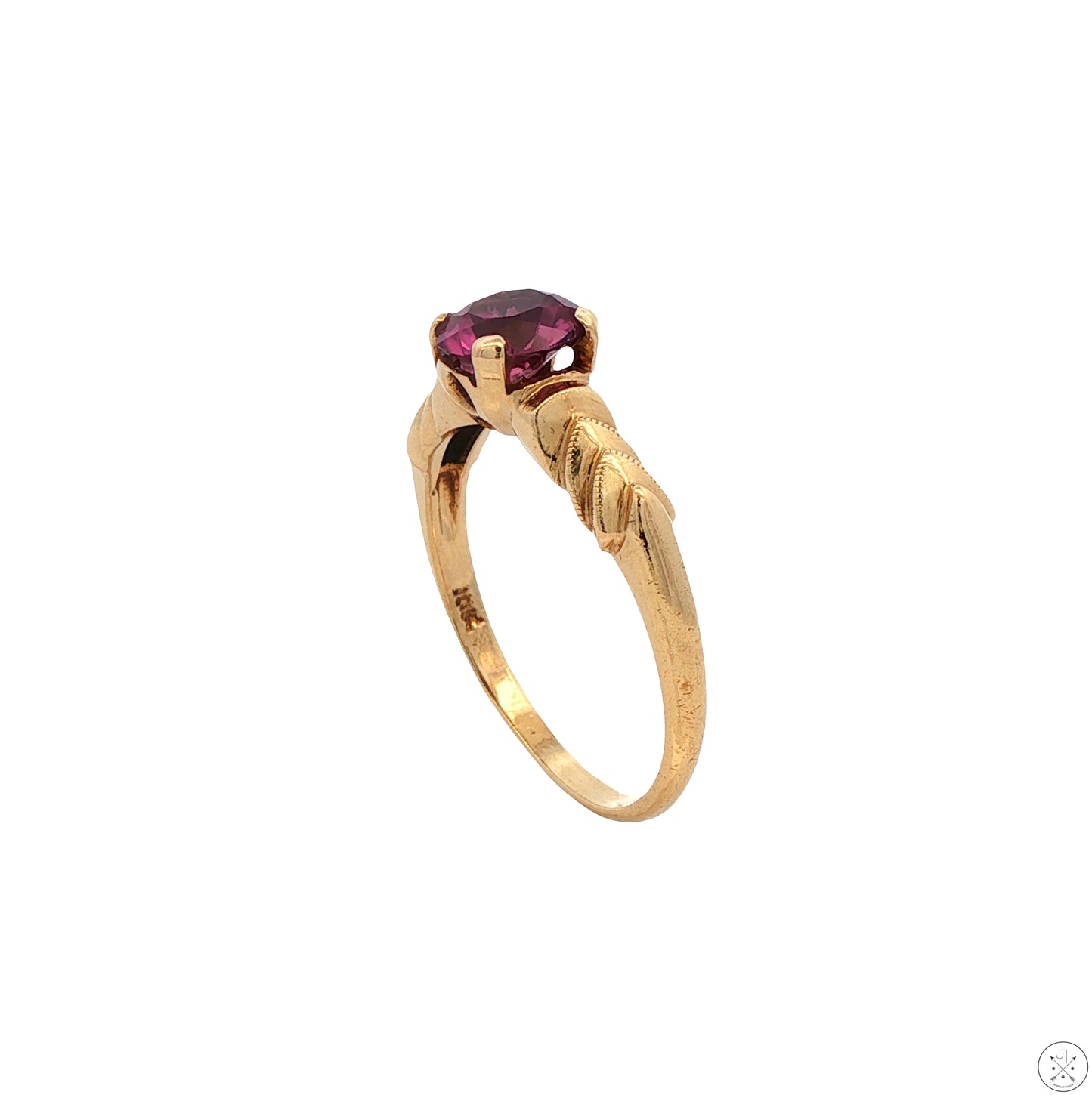 Antique 10k Yellow Gold Solitaire Ring with Natural Purple Sapphire Size 6.5
