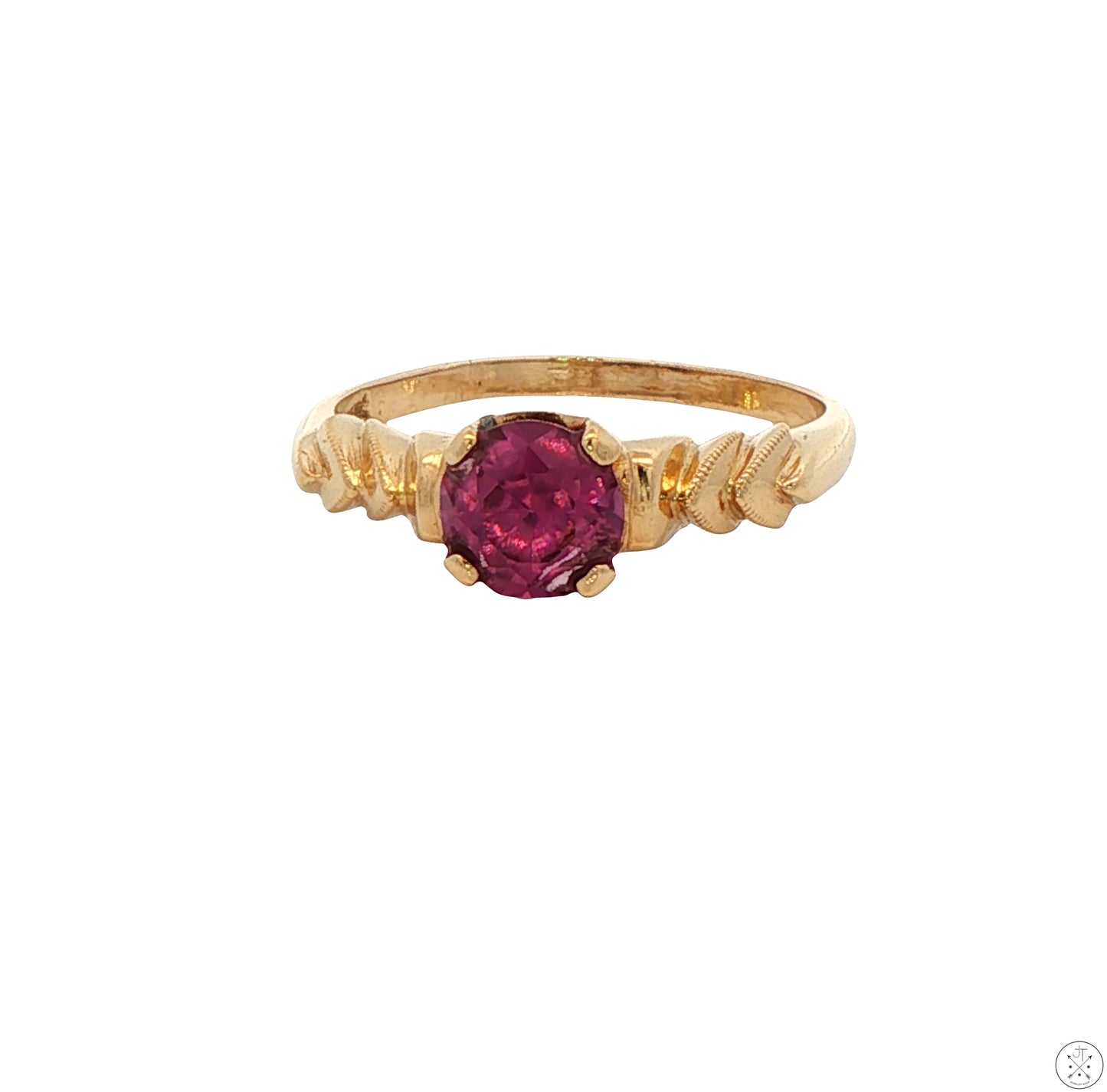 Antique 10k Yellow Gold Solitaire Ring with Natural Purple Sapphire Size 6.5