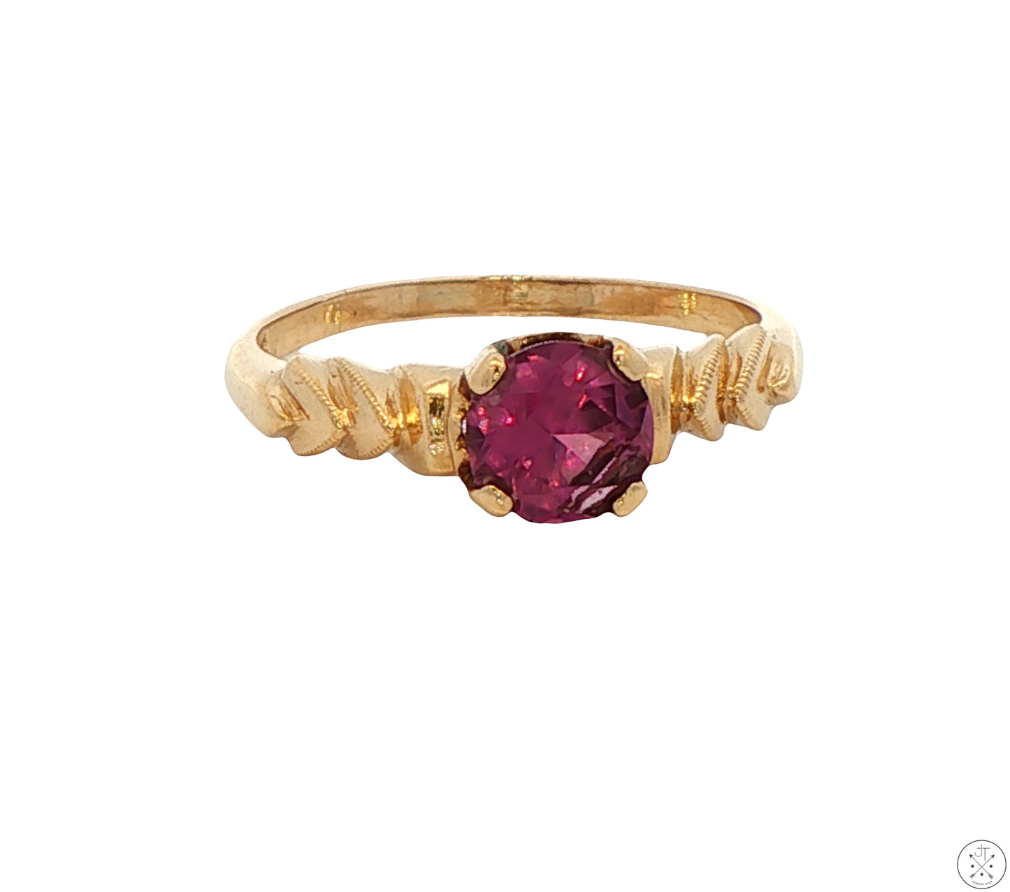 Antique 10k Yellow Gold Solitaire Ring with Natural Purple Sapphire Size 6.5