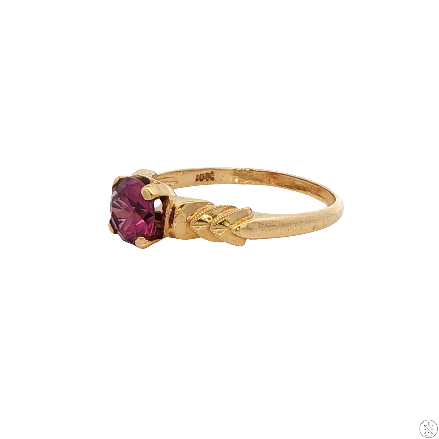 Antique 10k Yellow Gold Solitaire Ring with Natural Purple Sapphire Size 6.5