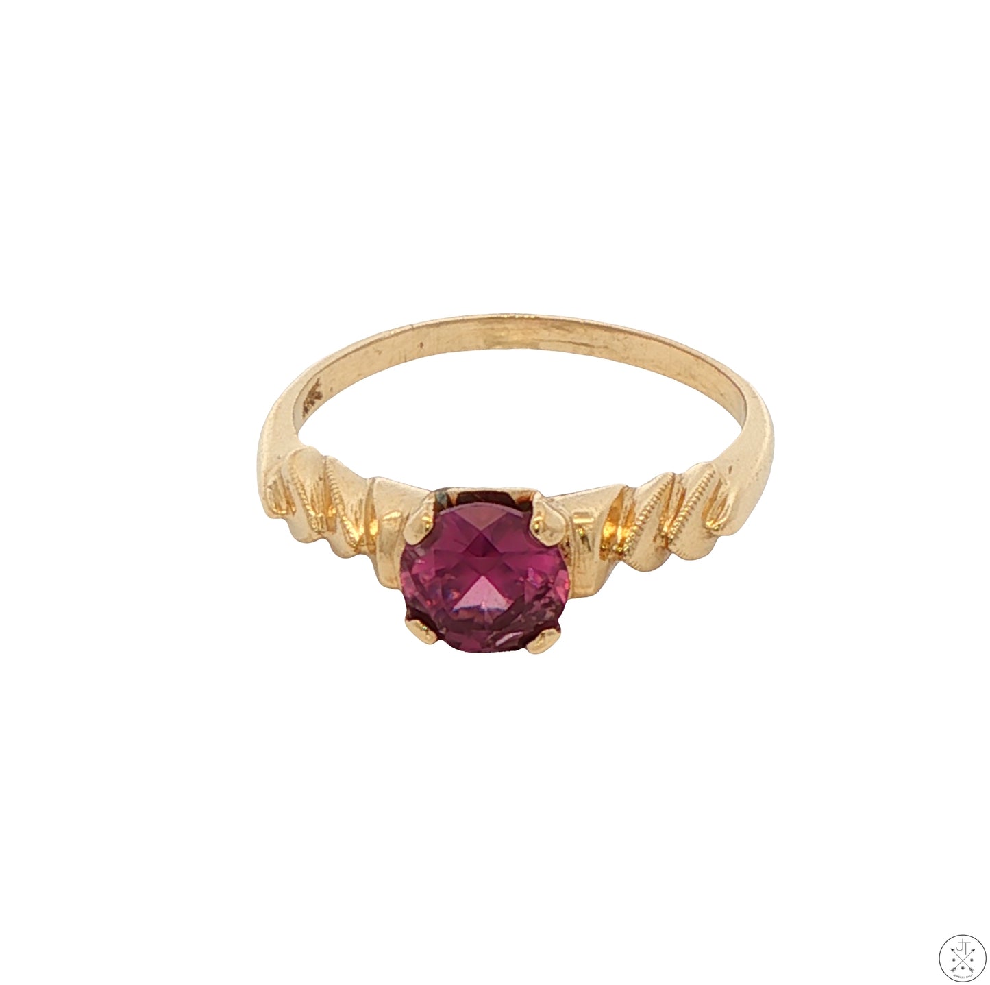 Antique 10k Yellow Gold Solitaire Ring with Natural Purple Sapphire Size 6.5