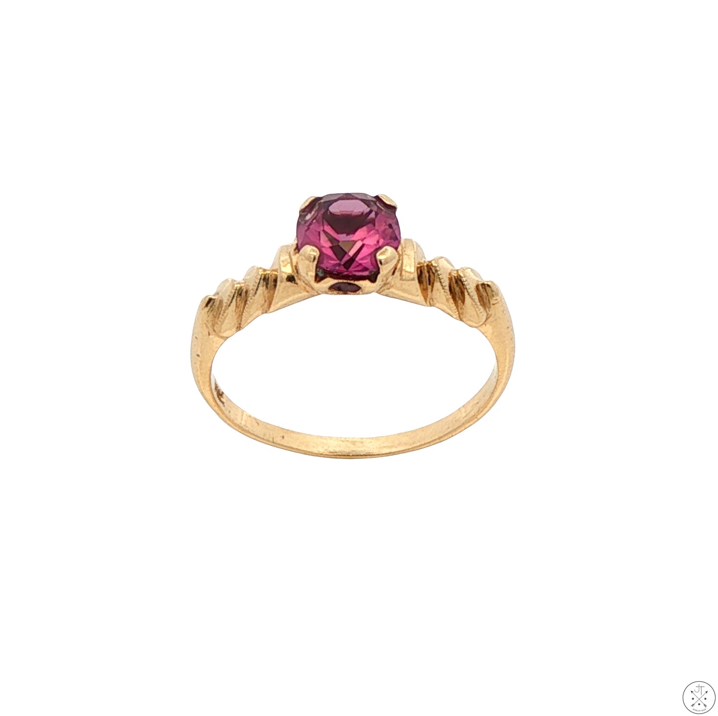 Antique 10k Yellow Gold Solitaire Ring with Natural Purple Sapphire Size 6.5