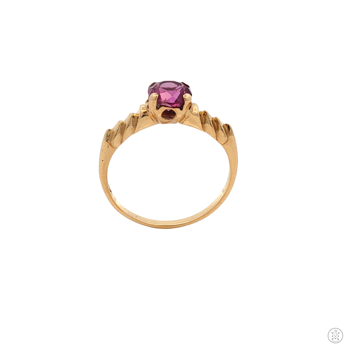 Antique 10k Yellow Gold Solitaire Ring with Natural Purple Sapphire Size 6.5