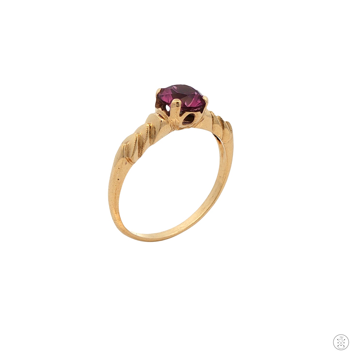 Antique 10k Yellow Gold Solitaire Ring with Natural Purple Sapphire Size 6.5