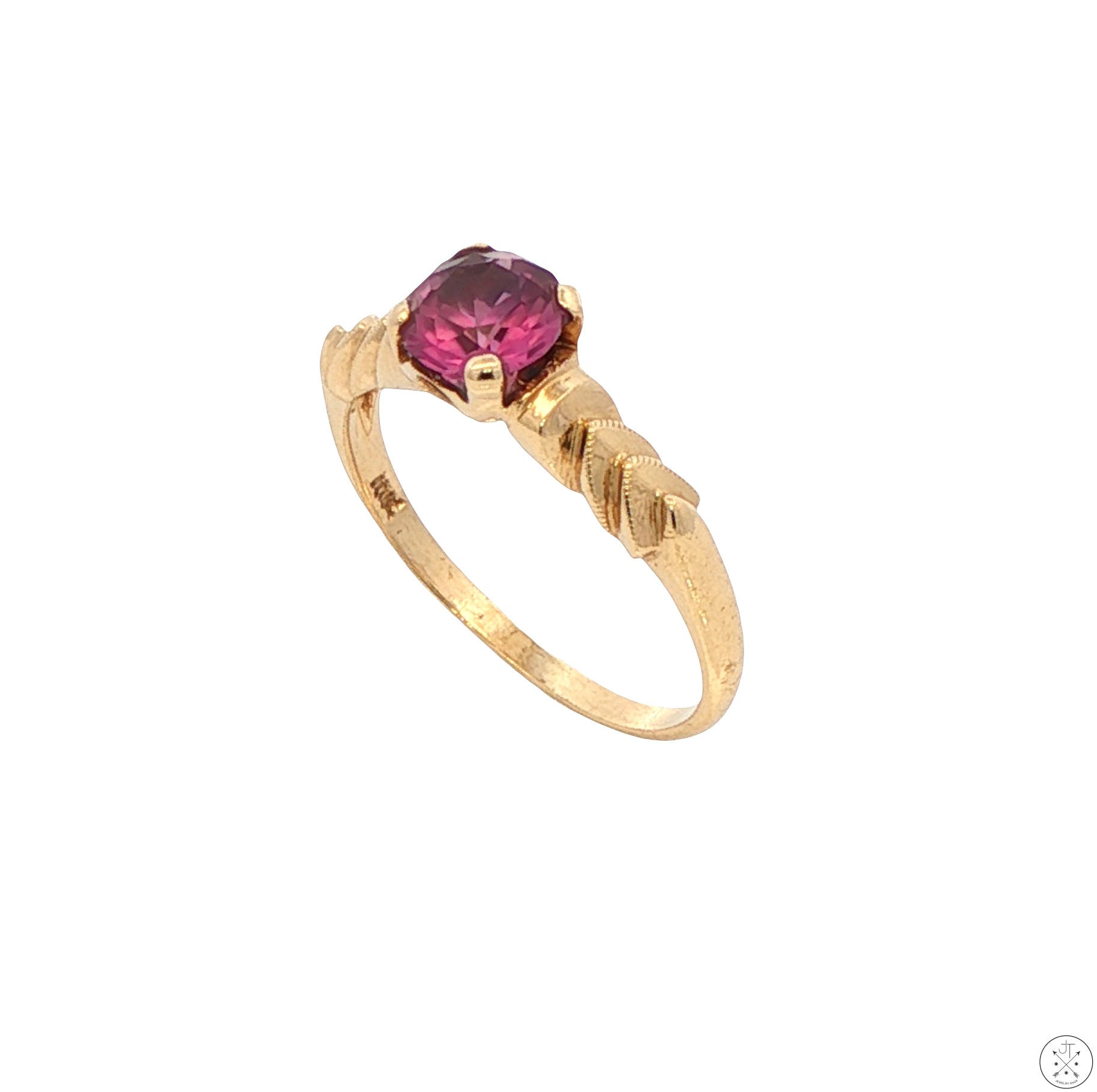 Antique 10k Yellow Gold Solitaire Ring with Natural Purple Sapphire Size 6.5