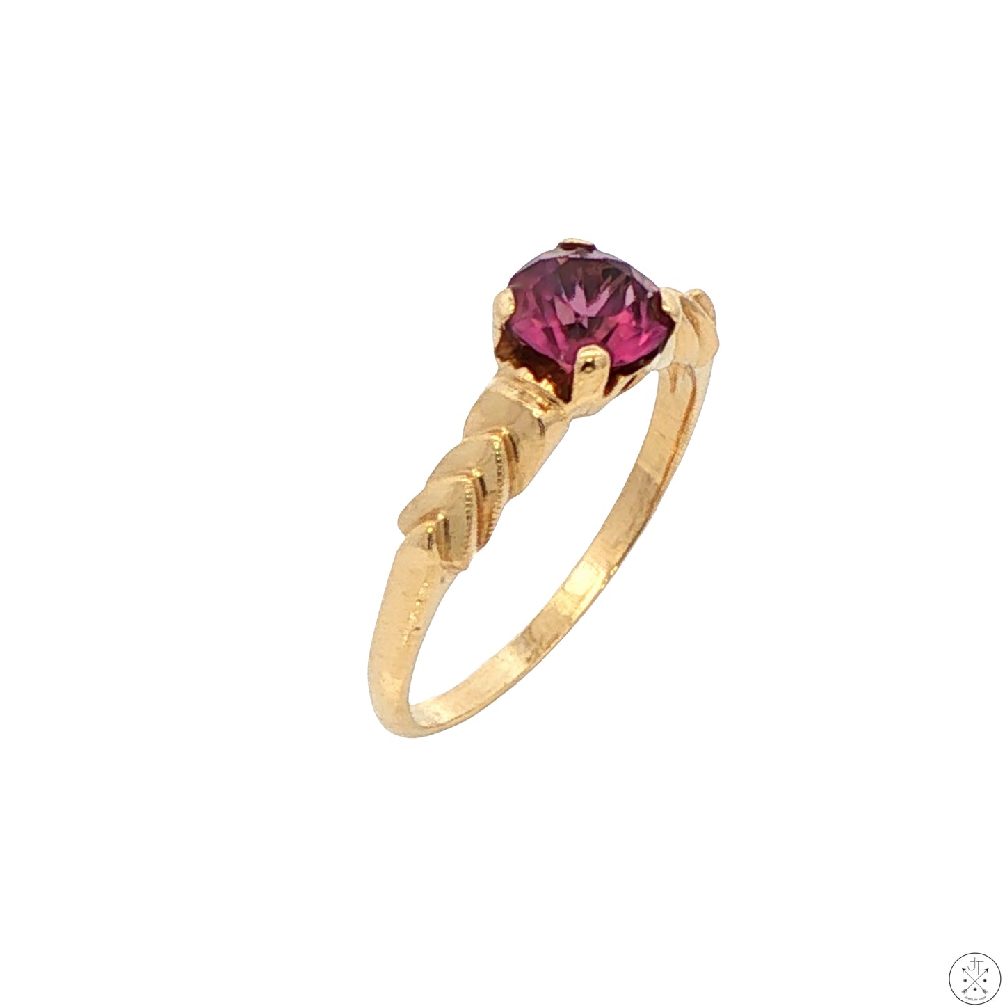 Antique 10k Yellow Gold Solitaire Ring with Natural Purple Sapphire Size 6.5