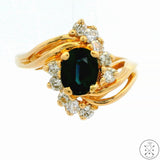 14k Yellow Gold Ring with Sapphire and Diamond Size 5