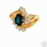 14k Yellow Gold Ring with Sapphire and Diamond Size 5