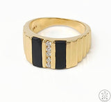 Vintage 14k Yellow Gold Band with Onyx and Diamond Size 8