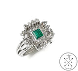Vintage 14k White Gold Ring with Emerald and Diamond Size 7