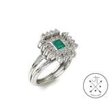 Vintage 14k White Gold Ring with Emerald and Diamond Size 7