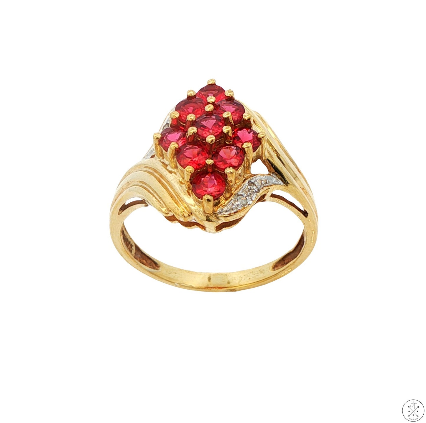Vintage 10k Yellow Gold Ring with Garnet and Diamond Size 8