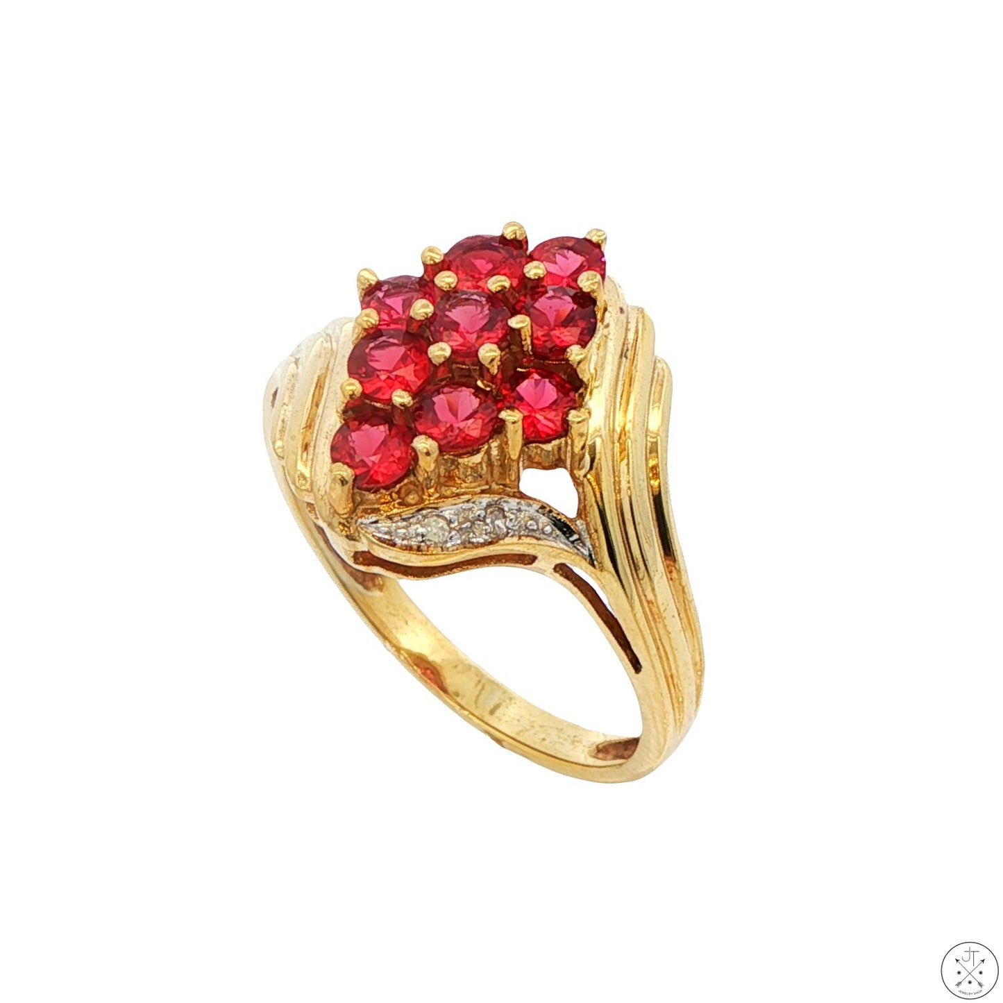 Vintage 10k Yellow Gold Ring with Garnet and Diamond Size 8