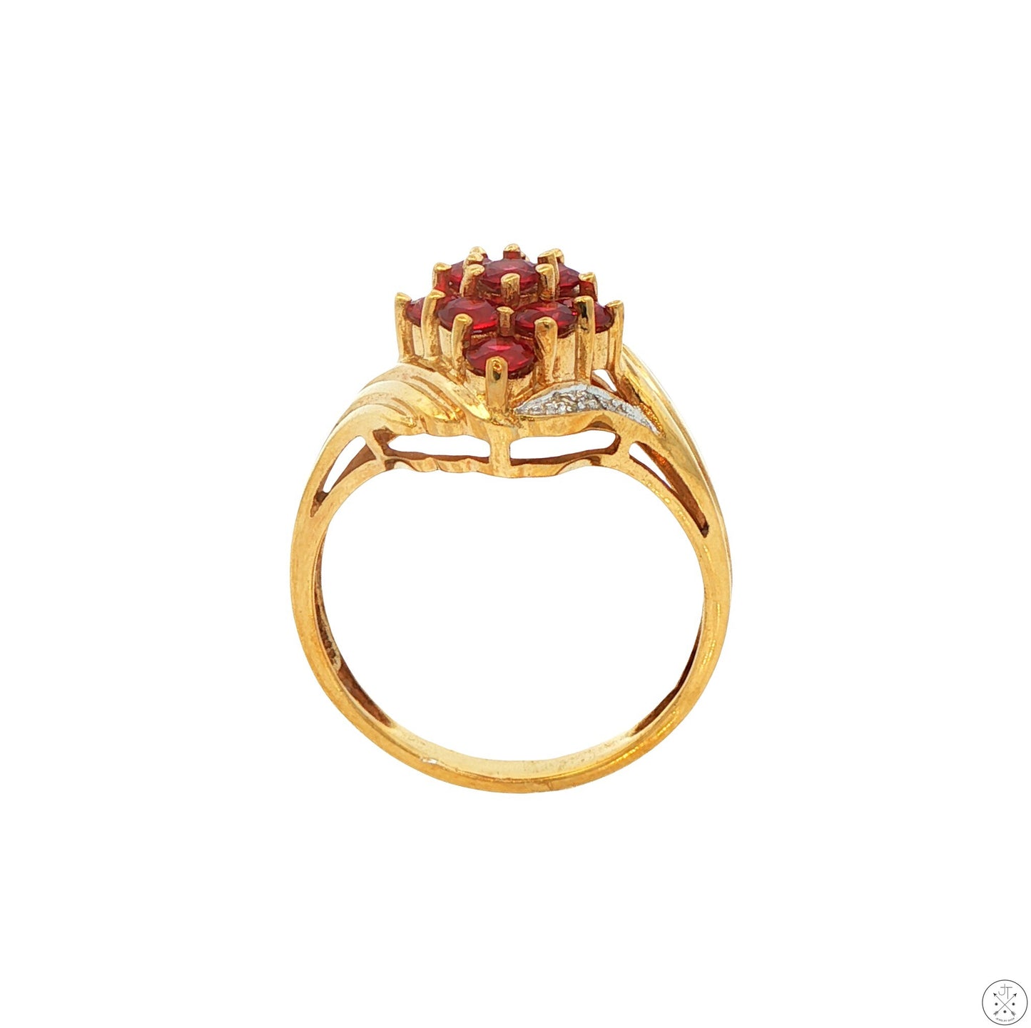 Vintage 10k Yellow Gold Ring with Garnet and Diamond Size 8
