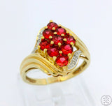 Vintage 10k Yellow Gold Ring with Garnet and Diamond Size 8